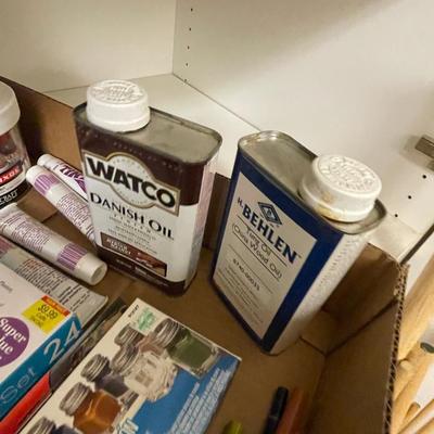 Box of Acrylic paints / model paints / Danish & Tung Oil