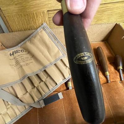 Box of Chisels & Wood working tools with Pouches shown