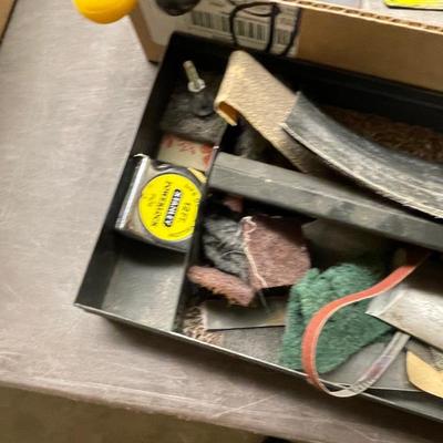 Box & Tray of Tools - mostly Files - also saw/blades/tape measure/lg. Chisel