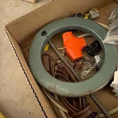 Box of Extension cords/Plug Adapters/Power Strip & More