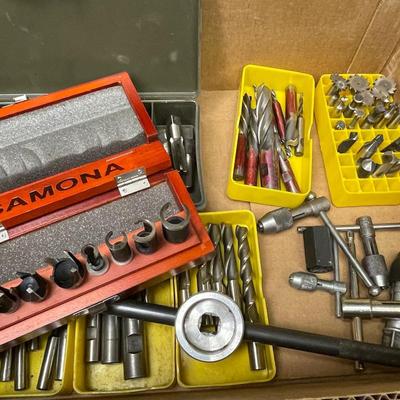 Box of machine drill bits/threading tools