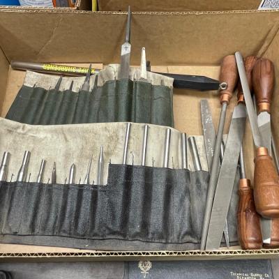 Box of Wood working tools - chisels/files