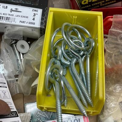 Misc. Box of Hooks/Bolts/screws/furniture feet