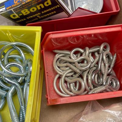 Misc. Box of Hooks/Bolts/screws/furniture feet
