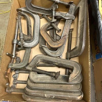 Flat of (13) various sized vintage steel clamps