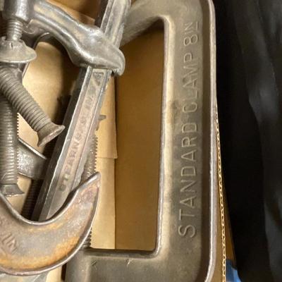 Flat of (13) various sized vintage steel clamps