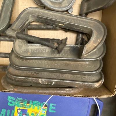 Flat of (13) various sized vintage steel clamps