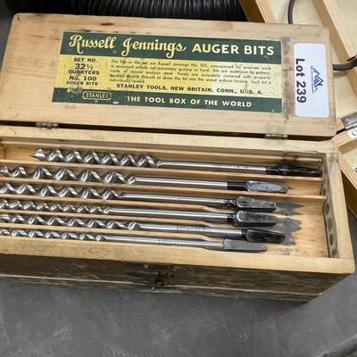 Wood Box of Russell Jennings Auger Bits - See 3 different photos for all