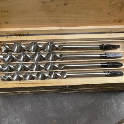 Wood Box of Russell Jennings Auger Bits - See 3 different photos for all