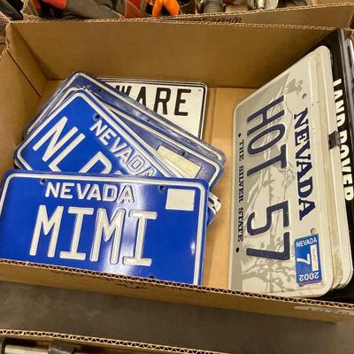 Box of Vintage Nevada License Plates - MIMI / HOT 57 & others