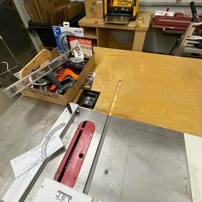 Jet JTAS-10XL Left Tilting Arbor Saw, XACTA-Fence II, work table, and accessories