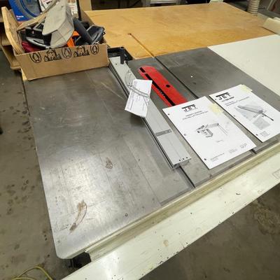 Jet JTAS-10XL Left Tilting Arbor Saw, XACTA-Fence II, work table, and accessories