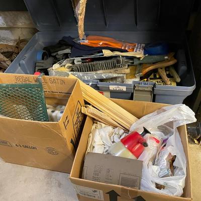 Tons of Painting Supplies in Blue snap close Bin & 2 Boxes