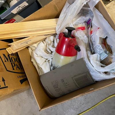 Tons of Painting Supplies in Blue snap close Bin & 2 Boxes