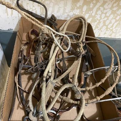 Box of Vtg. Horse tack - Reins/Bits