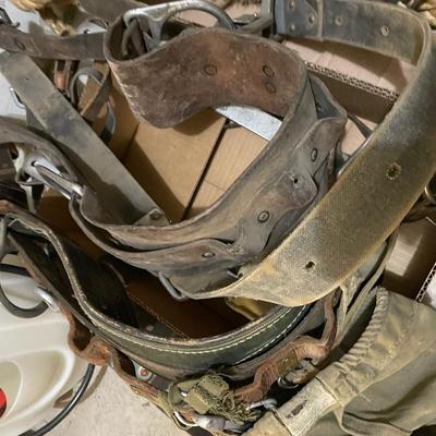 Sale Photo Thumbnail #1086: Leather belt/safety  harnesses/climbing tree equipment as shown