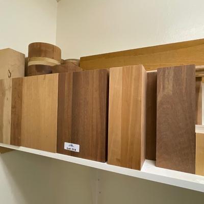 Shelf of various hardwood pieces
