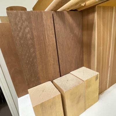 Shelf of various hardwood pieces