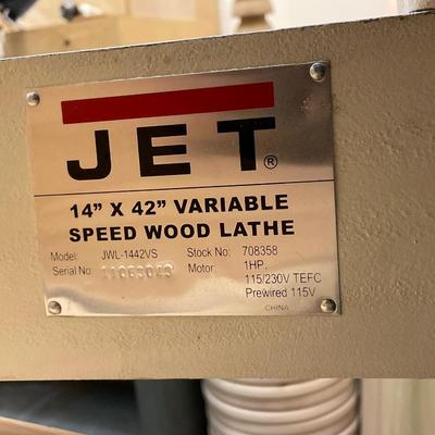 Jet 14" x 42" Variable Speed Wood Lathe Model JWL-1442VS + Accessories below