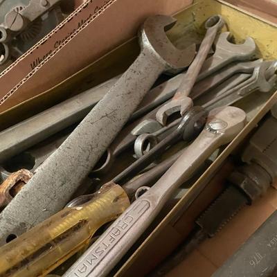 Box of Vintage Wrenches - Pipe Wrench/Craftsman Socket Wrench +