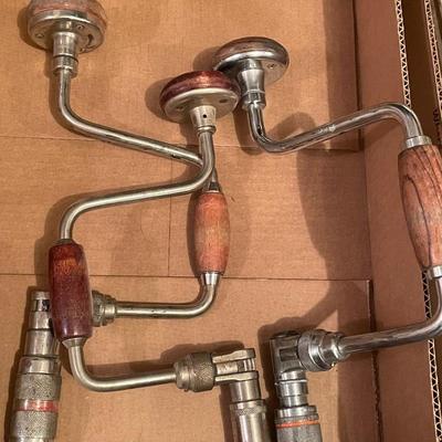 Box of 3 vintage hand crank drills