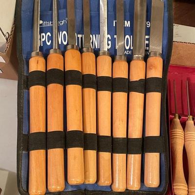 Box of wood turning lathe tools