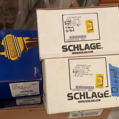 4 boxes of Schlage Door Handles/Locks - 2 look new in Blue Boxes