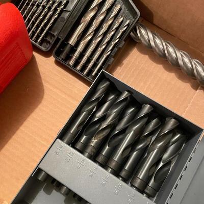 Box of Misc. drill bits - 3 sets & large single