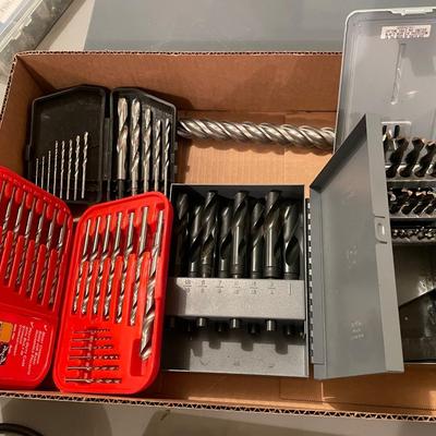 Box of Misc. drill bits - 3 sets & large single