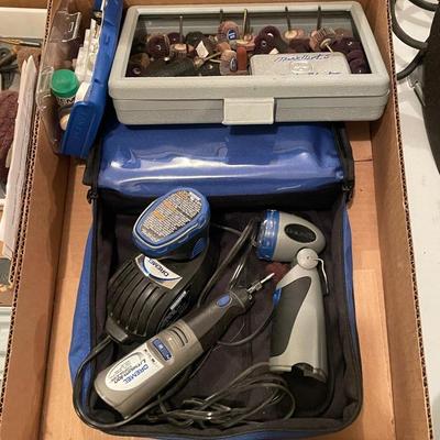 Box of Dremmel Tool/flashlight/charger + acc