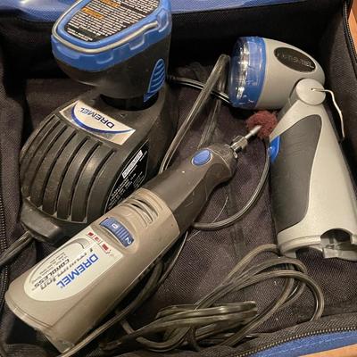 Box of Dremmel Tool/flashlight/charger + acc