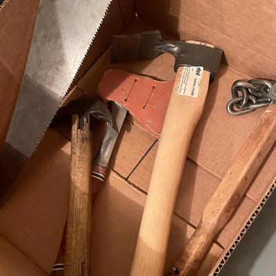 Lot of 6 Hand Tools - Shop Light/Saw/Axe & more