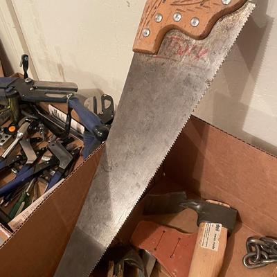 Lot of 6 Hand Tools - Shop Light/Saw/Axe & more