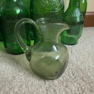 LOT 6B: Collection of Green Glass Bottles & More