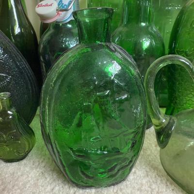 LOT 6B: Collection of Green Glass Bottles & More