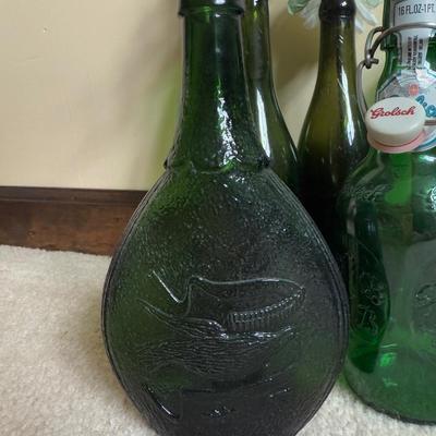LOT 6B: Collection of Green Glass Bottles & More