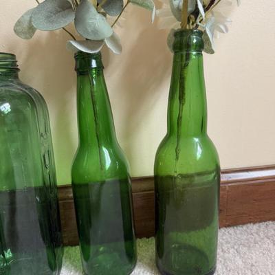 LOT 6B: Collection of Green Glass Bottles & More