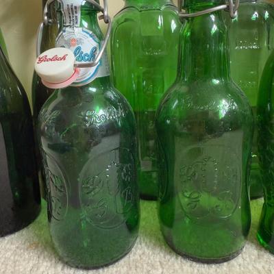 LOT 6B: Collection of Green Glass Bottles & More