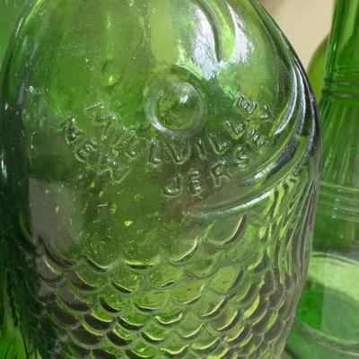 LOT 6B: Collection of Green Glass Bottles & More