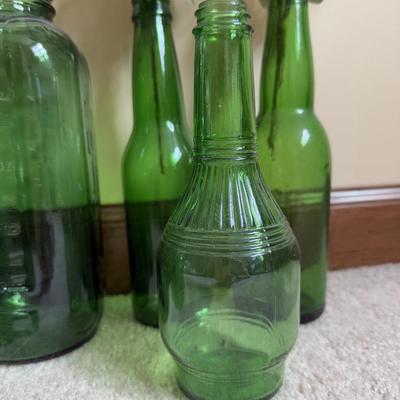 LOT 6B: Collection of Green Glass Bottles & More
