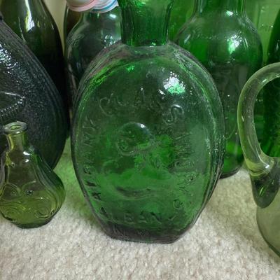 LOT 6B: Collection of Green Glass Bottles & More