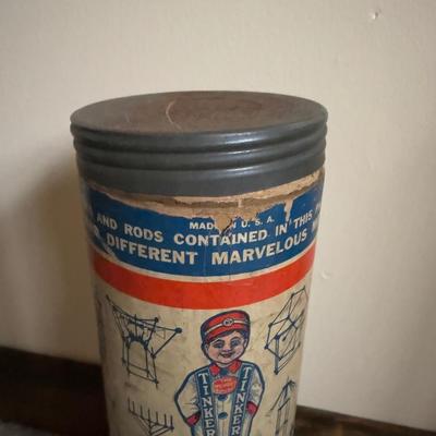 LOT 16B: Three Vintage Tinker Toy Tubes w/ Instructions & Many Pieces