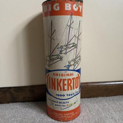 LOT 16B: Three Vintage Tinker Toy Tubes w/ Instructions & Many Pieces