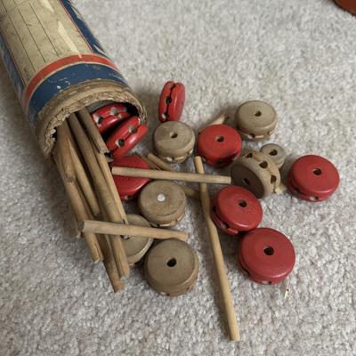 LOT 16B: Three Vintage Tinker Toy Tubes w/ Instructions & Many Pieces