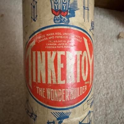 LOT 16B: Three Vintage Tinker Toy Tubes w/ Instructions & Many Pieces