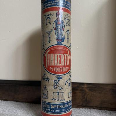 LOT 16B: Three Vintage Tinker Toy Tubes w/ Instructions & Many Pieces