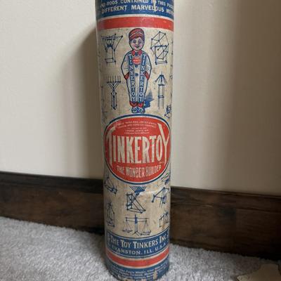 LOT 16B: Three Vintage Tinker Toy Tubes w/ Instructions & Many Pieces