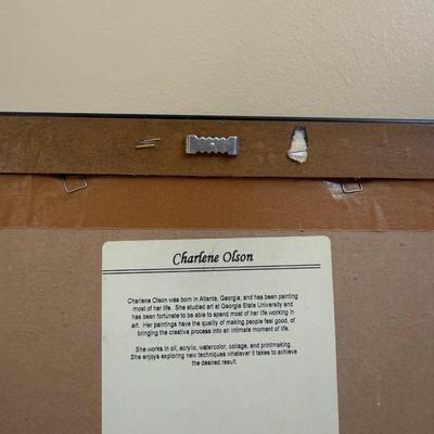 LOT 21B: Charlene Olson Embroidered Artwork, Florist Village House, Wreath in Box & More