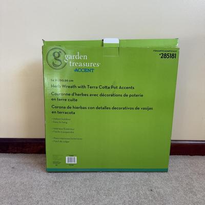 LOT 21B: Charlene Olson Embroidered Artwork, Florist Village House, Wreath in Box & More