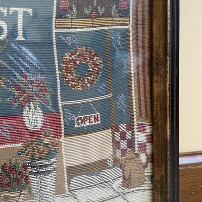 LOT 21B: Charlene Olson Embroidered Artwork, Florist Village House, Wreath in Box & More